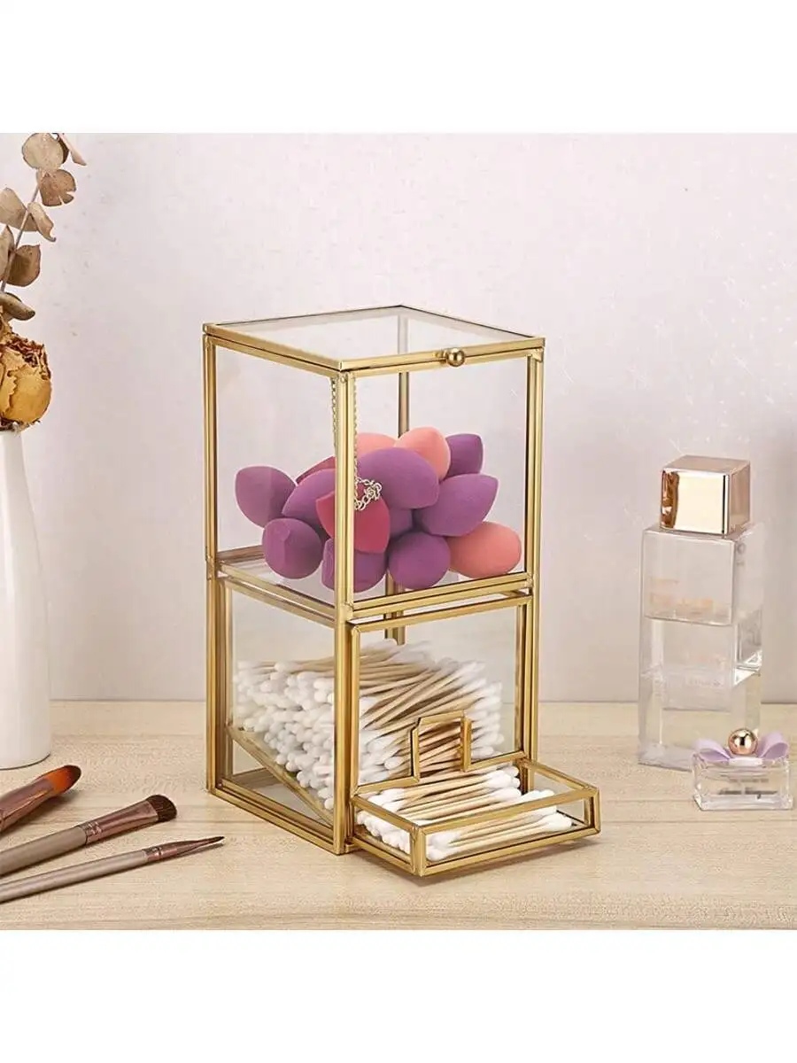 1pc Golden Glass Swab Holder With Lid And 2 Compartments For Balls, Round Pads, Makeup Pads, Cosmetic Storage Box, Swab
1pc Golden Glass Swab Holder With Lid And 2 Compartments For Balls, Round Pads, Makeup Pads, Cosmetic Storage Box, Swab