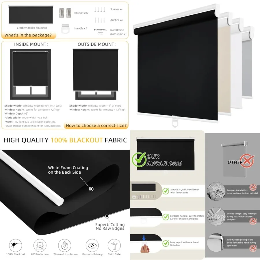 Cordless out Roller Shades for Windows, Thermal Insulated UV Protection Pull Down Shades, Total out Window Blinds for Home, Off
Cordless out Roller Shades for Windows, Thermal Insulated UV Protection Pull Down Shades, Total out Window Blinds for Home, Off