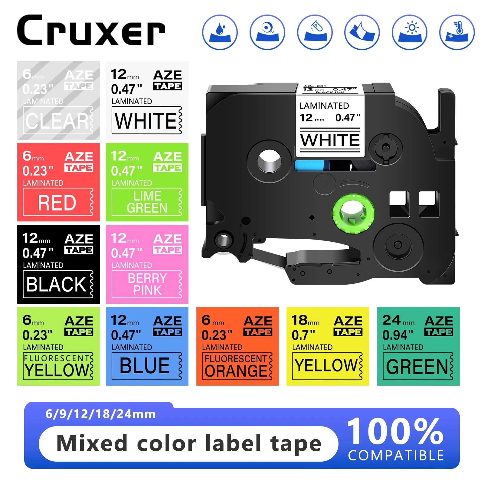 Cruxer 12/18/24mm Laminated Label Tape Compatible for Brother TZE-231 Tze 211 231 251 631 Ribbon Tape for Brother P-Touch
Cruxer 12/18/24mm Laminated Label Tape Compatible for Brother TZE-231 Tze 211 231 251 631 Ribbon Tape for Brother P-Touch