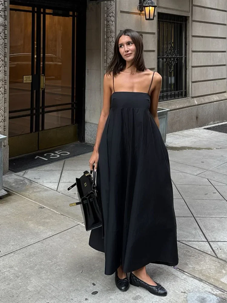Women Casual Black Loose Sling Dress Cozy Backless Sleeveless Elastic Ruffle Maxi Robe 2025 Summer Ladies's Commute Streetwear
Women Casual Black Loose Sling Dress Cozy Backless Sleeveless Elastic Ruffle Maxi Robe 2025 Summer Ladies's Commute Streetwear