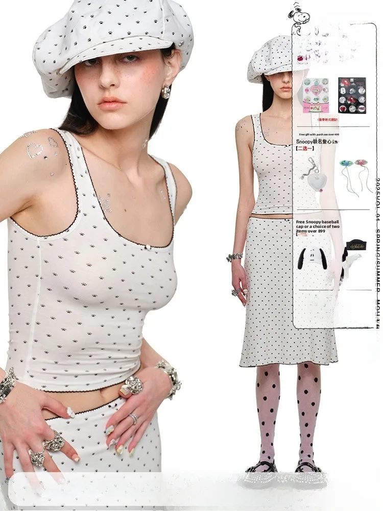 1JINN STUDIO Knitted Polka Dot Claw Set Women's Ruffle round Neck Slim Fit Vest Skirt Wrap around Skirt
1JINN STUDIO Knitted Polka Dot Claw Set Women's Ruffle round Neck Slim Fit Vest Skirt Wrap around Skirt