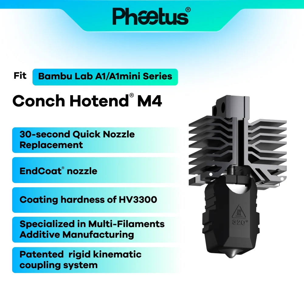Phaetus NEW Conch Hotend Plus Silicon Carbide Nozzle M4 Endcoat Nozzle For A1 Replace Hotend Kit For Bambu A1/A1mini H2D
Phaetus NEW Conch Hotend Plus Silicon Carbide Nozzle M4 Endcoat Nozzle For A1 Replace Hotend Kit For Bambu A1/A1mini H2D
