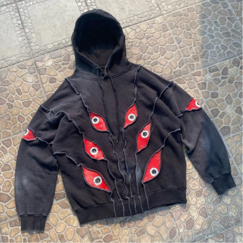 American style dark eye patch embroidered hooded sweatshirt with a heavyweight design, high street loose fitting unisex hoodie
American style dark eye patch embroidered hooded sweatshirt with a heavyweight design, high street loose fitting unisex hoodie