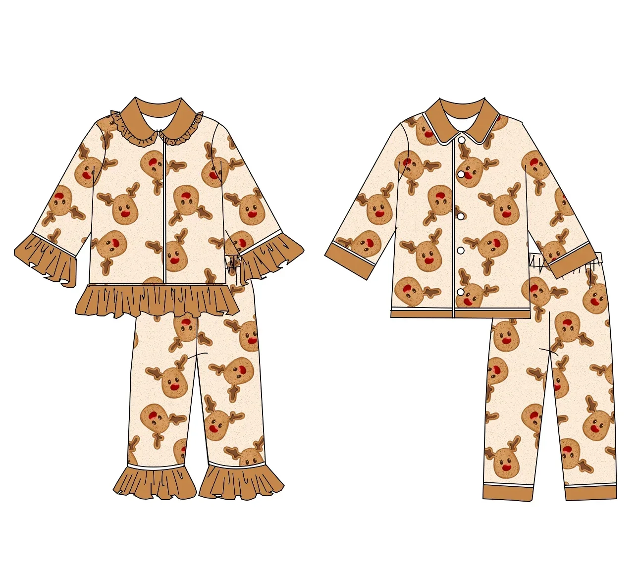 Christmas boutique children's suit lapel long-sleeved lace cartoon print trousers lace girls boys trousers pajama set
Christmas boutique children's suit lapel long-sleeved lace cartoon print trousers lace girls boys trousers pajama set
