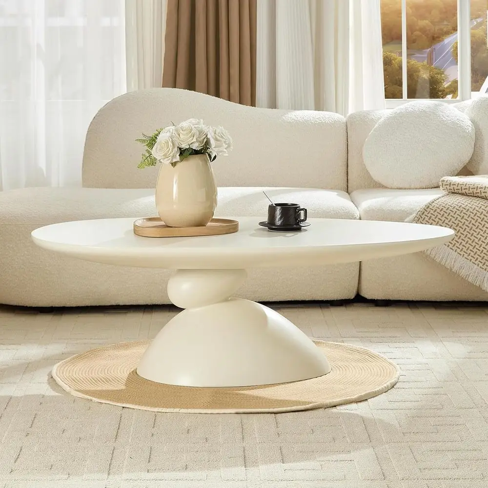 Minimalist Scandinavian 47.2 Cream Glass Coffee Table with Pebble Base for Living Room
Minimalist Scandinavian 47.2 Cream Glass Coffee Table with Pebble Base for Living Room