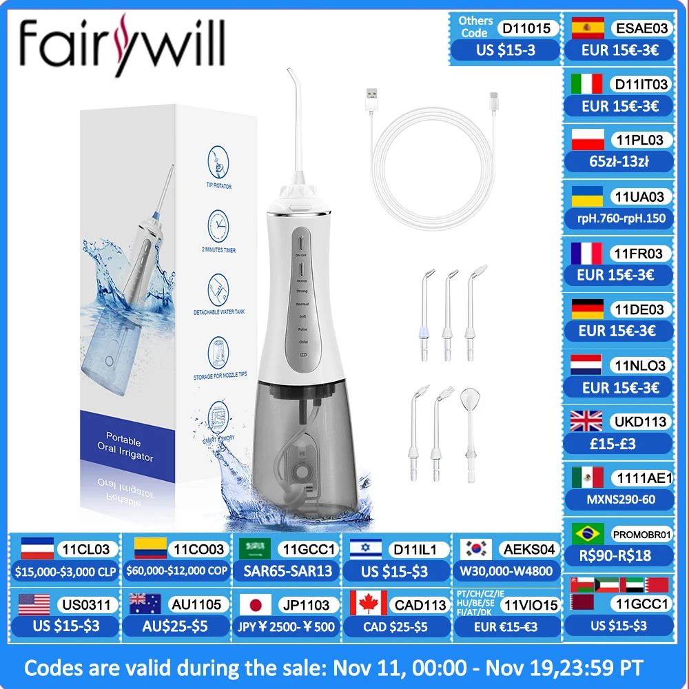 Портативный ирригатор для полости рта Fairywill, 5 режимов, большой емкости, Usb-кабель
Портативный ирригатор для полости рта Fairywill, 5 режимов, большой емкости, Usb-кабель