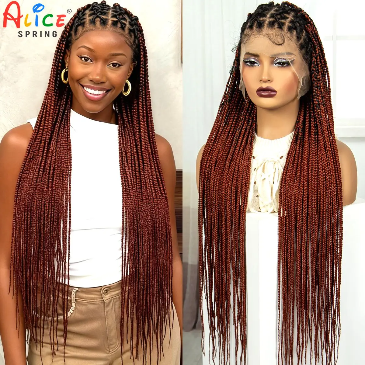 Full Lace 32inch Cornrow Braided Wigs Synthetic Box Braids Wigs with Baby Hair 350# Ginger Braiding Hair Wigs for Black Women
Full Lace 32inch Cornrow Braided Wigs Synthetic Box Braids Wigs with Baby Hair 350# Ginger Braiding Hair Wigs for Black Women