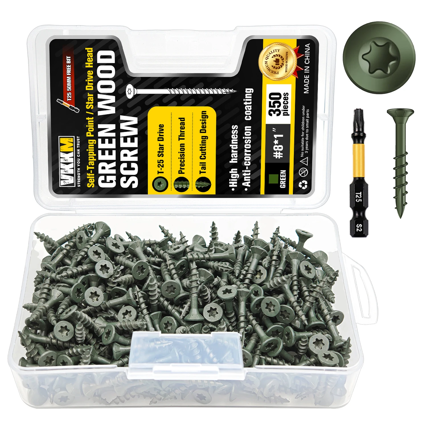 VKKM 350pcs #8×1" Green Wood Screws T25 Star Drive Self-Tapping Anti-Rust Flat Head No Wood Splitting Free T25 Bit for Indoor Outdoor Construction
VKKM 350pcs #8×1" Green Wood Screws T25 Star Drive Self-Tapping Anti-Rust Flat Head No Wood Splitting Free T25 Bit for Indoor Outdoor Construction
