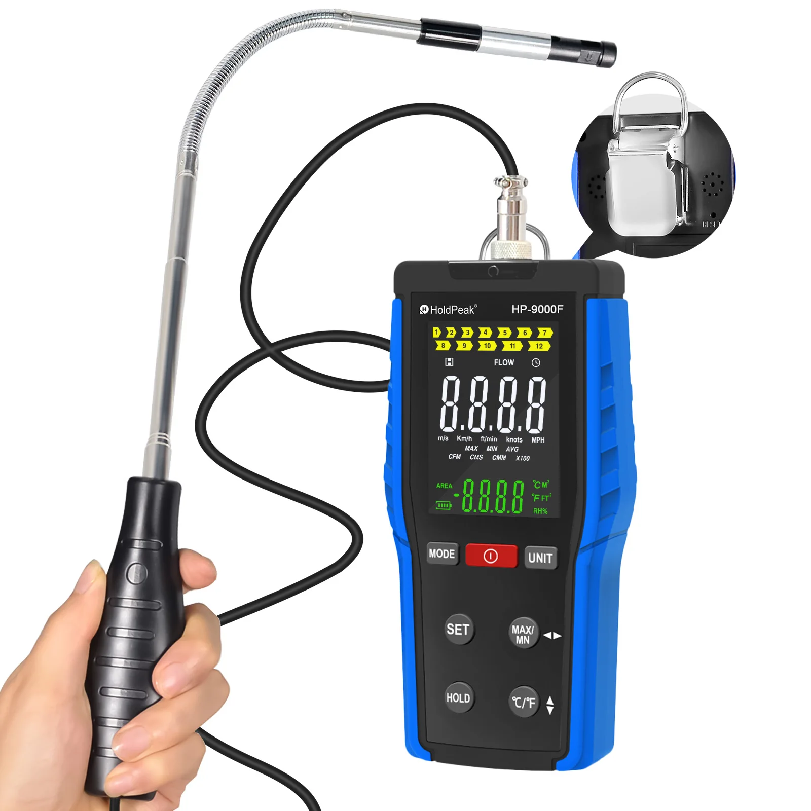 HP-9000F Mini Vane Anemometer, Retractable Probe, Handheld Air Velocity Meter for HVAC, Kitchen Hood, Small-Space CFM/CMM Measur
HP-9000F Mini Vane Anemometer, Retractable Probe, Handheld Air Velocity Meter for HVAC, Kitchen Hood, Small-Space CFM/CMM Measur
