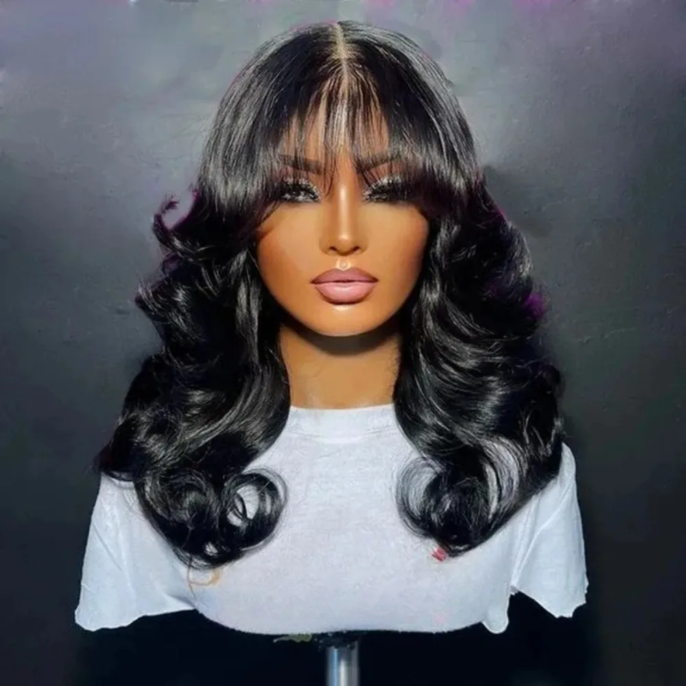Natural Black Colored Body Wave With Bangs 200 Density Lace Frontal Wig Glueless Wig For Women Daliy 13x4 HD Lace Wigs
Natural Black Colored Body Wave With Bangs 200 Density Lace Frontal Wig Glueless Wig For Women Daliy 13x4 HD Lace Wigs
