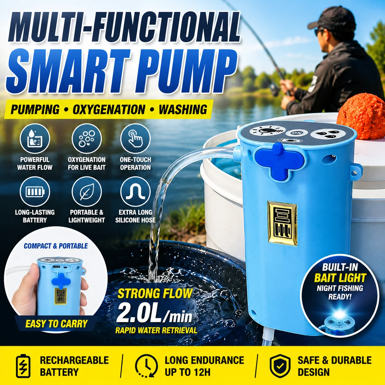 Portable Fishing Water Pump Rechargeable Electric Pump Multi Functional Oxygen Aerator Auto Water Pumper Outdoor Hand Wash Tool
Portable Fishing Water Pump Rechargeable Electric Pump Multi Functional Oxygen Aerator Auto Water Pumper Outdoor Hand Wash Tool