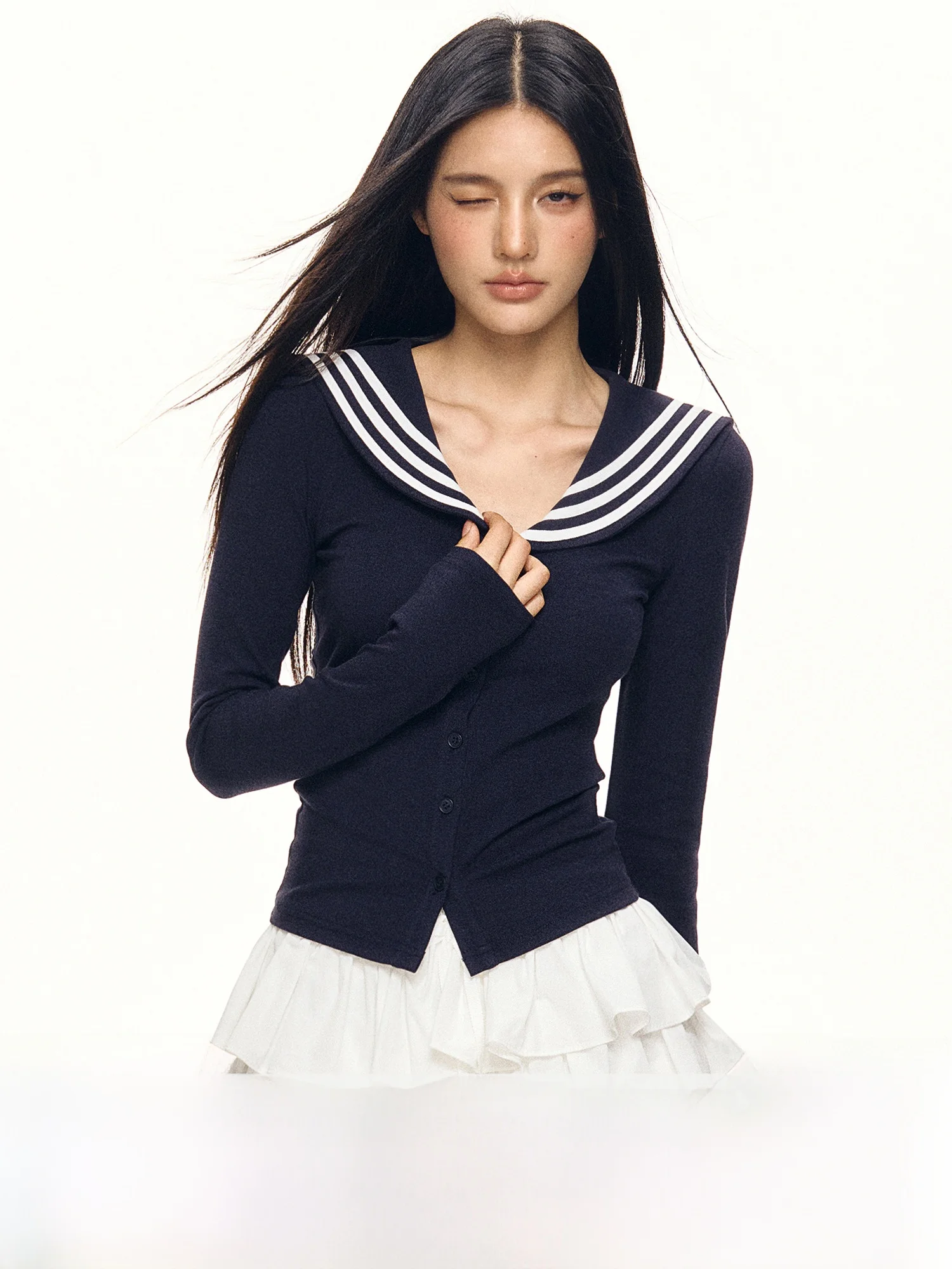 Slim Fit Long Sve Navy Collar Knitted Top Women's Sle Korean Pure Desire Street Faion Cotton T-irt Autumn Season
Slim Fit Long Sve Navy Collar Knitted Top Women's Sle Korean Pure Desire Street Faion Cotton T-irt Autumn Season