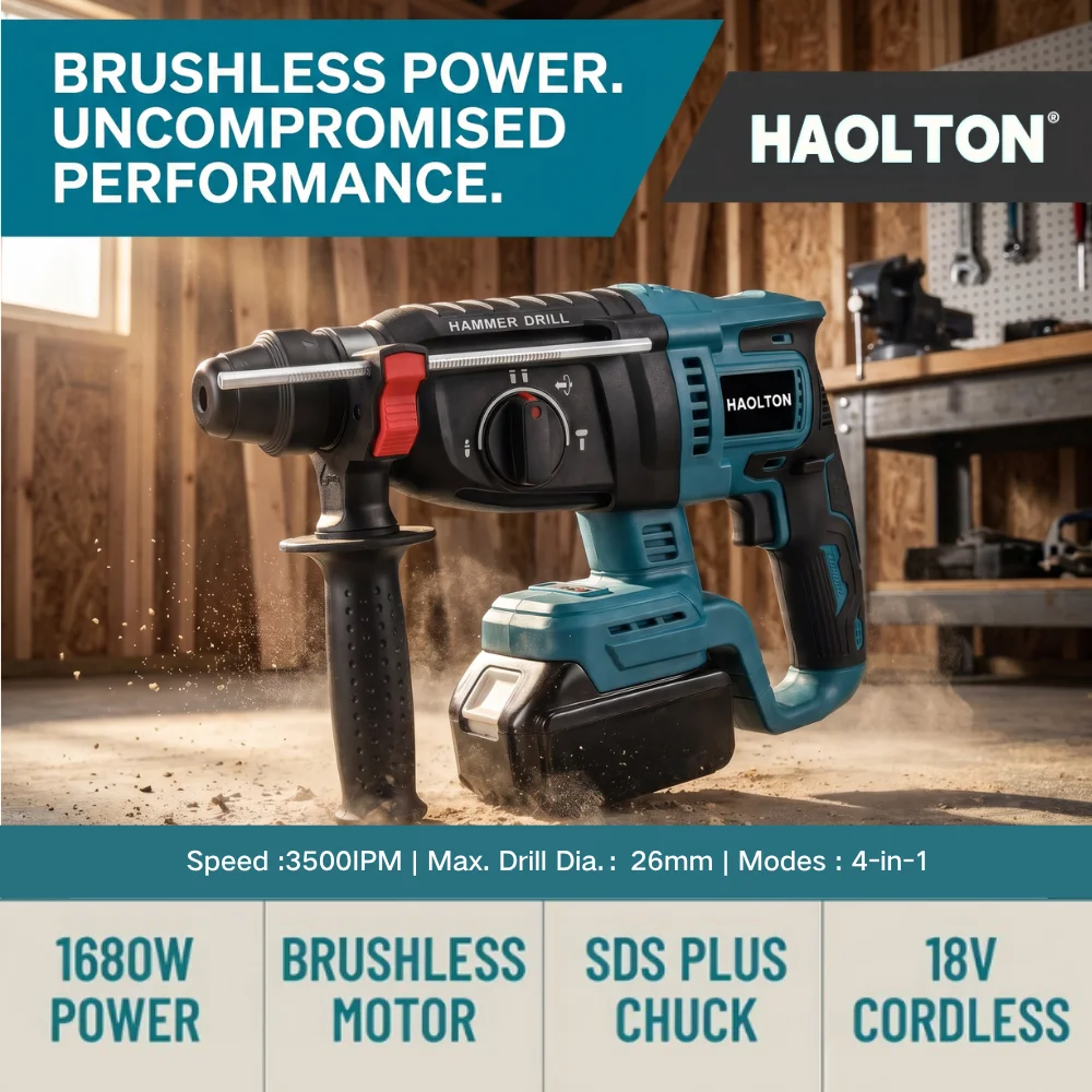 HAOLTON Brushless Electric Hammer Drill 26MM Multifunctional Cordless Rechargeable Screwdriver Tool For Makita 18V Battery Pins
HAOLTON Brushless Electric Hammer Drill 26MM Multifunctional Cordless Rechargeable Screwdriver Tool For Makita 18V Battery Pins