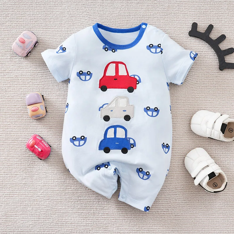 Summer New pattern Short sleeved Clothes Cartoon car pattern printing Comfortable light blue clothes 100% Cotton baby jumpsuit
Summer New pattern Short sleeved Clothes Cartoon car pattern printing Comfortable light blue clothes 100% Cotton baby jumpsuit
