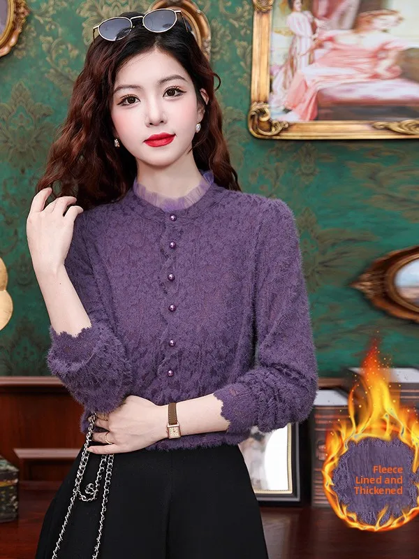 Fashionable Thickened Fleece Lace Base Shirt Women's Autumn Winter High-End Sensation Warm Inner Wear Elegant Top
Fashionable Thickened Fleece Lace Base Shirt Women's Autumn Winter High-End Sensation Warm Inner Wear Elegant Top