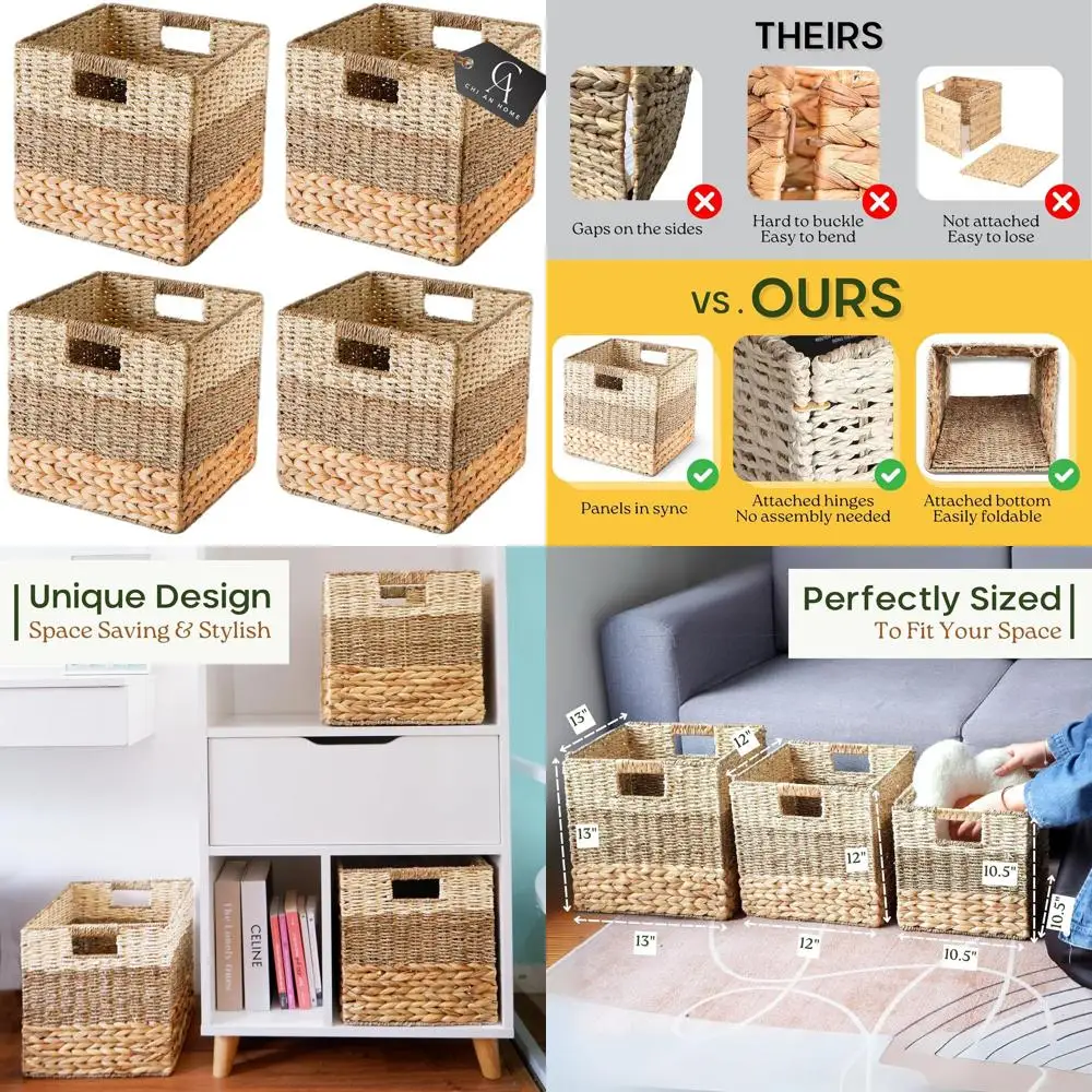 Natural Wicker Cube Storage Baskets, Foldable Square Bins with Handles, Set of 4 for Pantry and Bedroom Organization
Natural Wicker Cube Storage Baskets, Foldable Square Bins with Handles, Set of 4 for Pantry and Bedroom Organization