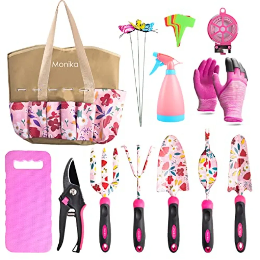 20-Piece Gardening Tool Set for Women Heavy Duty Rust-Proof Stainless Steel with Pink Floral Carry Bag Includes Trowel Transpla
20-Piece Gardening Tool Set for Women Heavy Duty Rust-Proof Stainless Steel with Pink Floral Carry Bag Includes Trowel Transpla