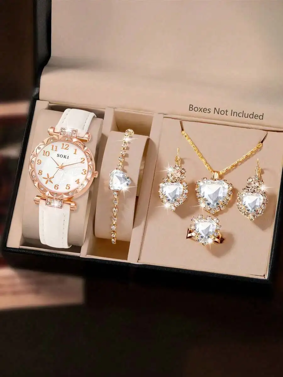 Womens Quartz Watch Set With Heart Jewelry Necklace Earrings Ring Bracelet For Daily Wear Gift
Womens Quartz Watch Set With Heart Jewelry Necklace Earrings Ring Bracelet For Daily Wear Gift