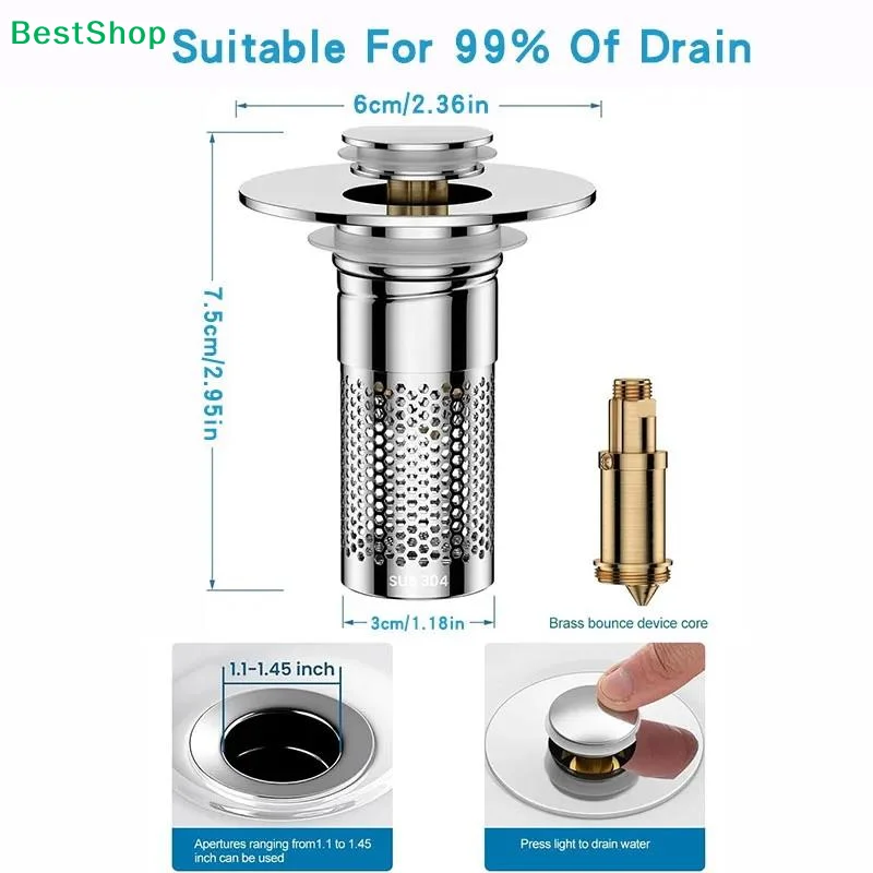 ☪Bathroom Sink Drain Stopper with Hair Catcher Basket,Stainless Steel Pop-Up Filter for Washbasin
☪Bathroom Sink Drain Stopper with Hair Catcher Basket,Stainless Steel Pop-Up Filter for Washbasin
