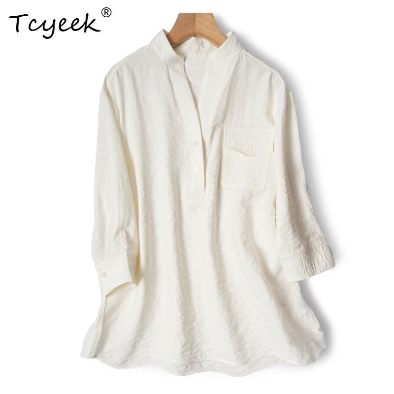 Tcyeek 76% Mulberry Silk 24% Nylon Summer V-neck Seven Quarter Sleeve Solid Color Straight Tube Women's Shirts Женская Одежда
Tcyeek 76% Mulberry Silk 24% Nylon Summer V-neck Seven Quarter Sleeve Solid Color Straight Tube Women's Shirts Женская Одежда