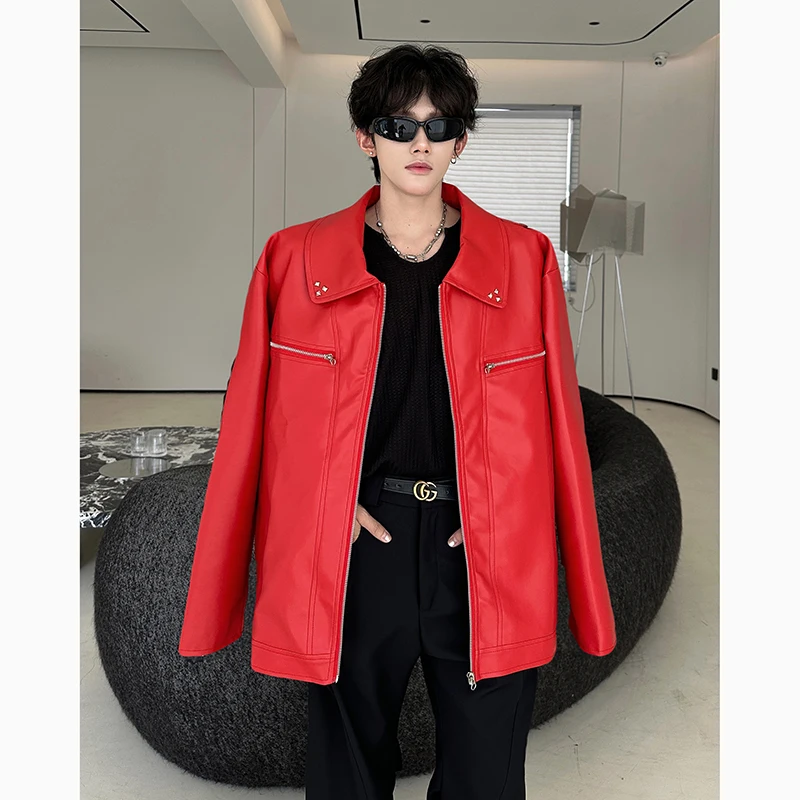 Red PU Leather Jaet Men's High-End Performance Stage Costume Motorcycle Top Trendy Outerwear Loose Fit Autumn Long Sve
Red PU Leather Jaet Men's High-End Performance Stage Costume Motorcycle Top Trendy Outerwear Loose Fit Autumn Long Sve