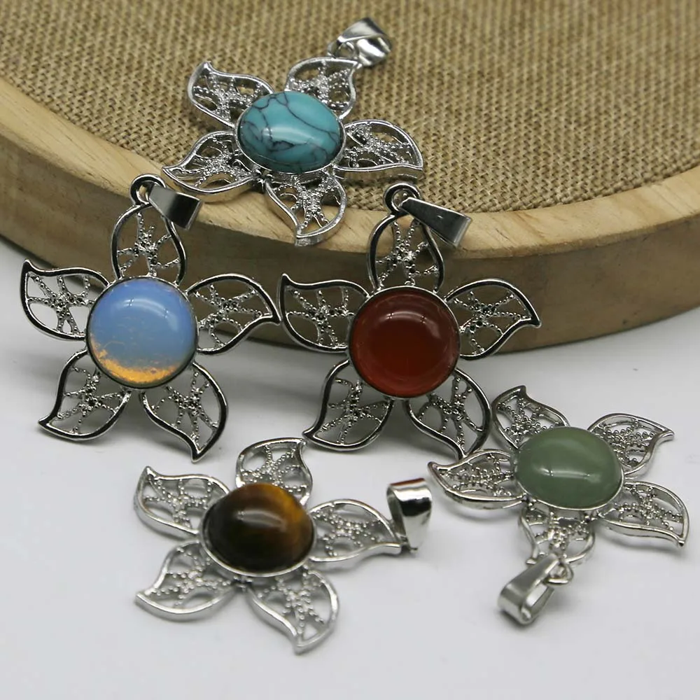 Quality Natural Stone Round Crystal Agate Alloy Hollow Petal Necklace Pendant Simple Fashion Jewelry Accessories Wholesale 12Pcs
Quality Natural Stone Round Crystal Agate Alloy Hollow Petal Necklace Pendant Simple Fashion Jewelry Accessories Wholesale 12Pcs