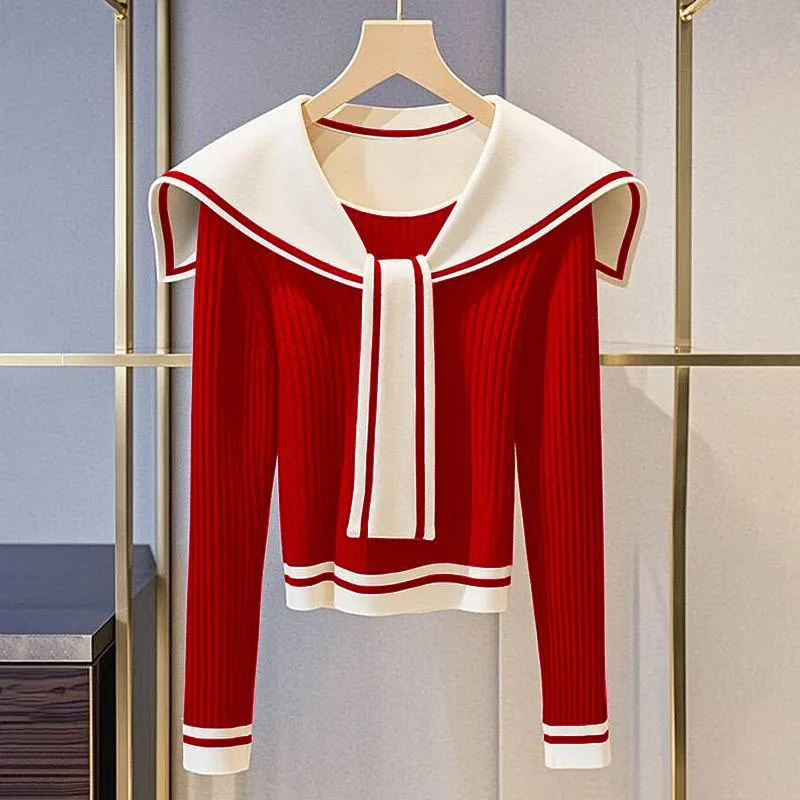 2025 Spring Autumn Korean Slim Warm High-End Inner Knitted Sweater Coat Tops Chic Navy Collar Knitted Sweater Women's Outer Wear
2025 Spring Autumn Korean Slim Warm High-End Inner Knitted Sweater Coat Tops Chic Navy Collar Knitted Sweater Women's Outer Wear