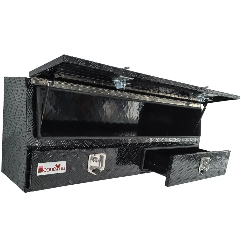 Aluminum Contractor Top Side Tool Boxes with Two Lower Drawers, 60X13.3X21 Black
Aluminum Contractor Top Side Tool Boxes with Two Lower Drawers, 60X13.3X21 Black