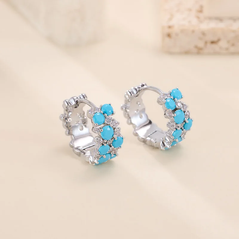 with Unique Design, Turquoise Blue Round Ear Clips, Micro Pave Zirconia Hoops, Light Luxury Vintage Style Earrings for
with Unique Design, Turquoise Blue Round Ear Clips, Micro Pave Zirconia Hoops, Light Luxury Vintage Style Earrings for