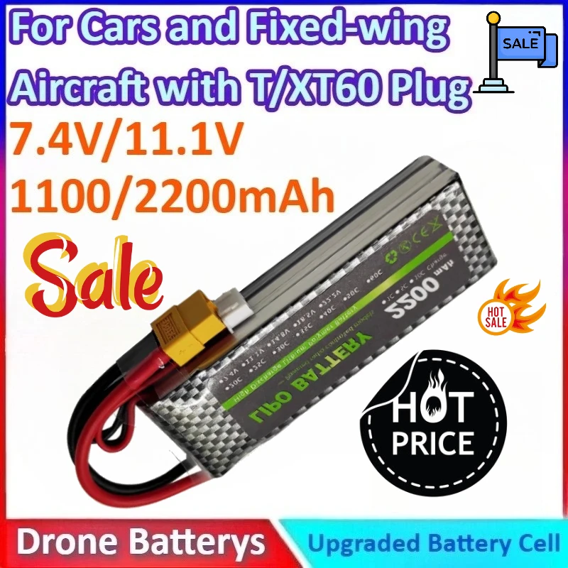 1100/2200mAh 30C 2S/3S 7.4V/11.1V RC Model Li-ion Battery for Boats,Cars Quadcopters and Fixed-wing Aircraft with XT60/T Plug
1100/2200mAh 30C 2S/3S 7.4V/11.1V RC Model Li-ion Battery for Boats,Cars Quadcopters and Fixed-wing Aircraft with XT60/T Plug