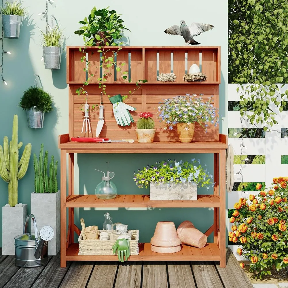 65" Large Wooden Farmhouse Rustic Garden Potting Bench Table, Outdoor Fir Wood Planting Workstation with 4 Shelves, Splash Plate
65" Large Wooden Farmhouse Rustic Garden Potting Bench Table, Outdoor Fir Wood Planting Workstation with 4 Shelves, Splash Plate