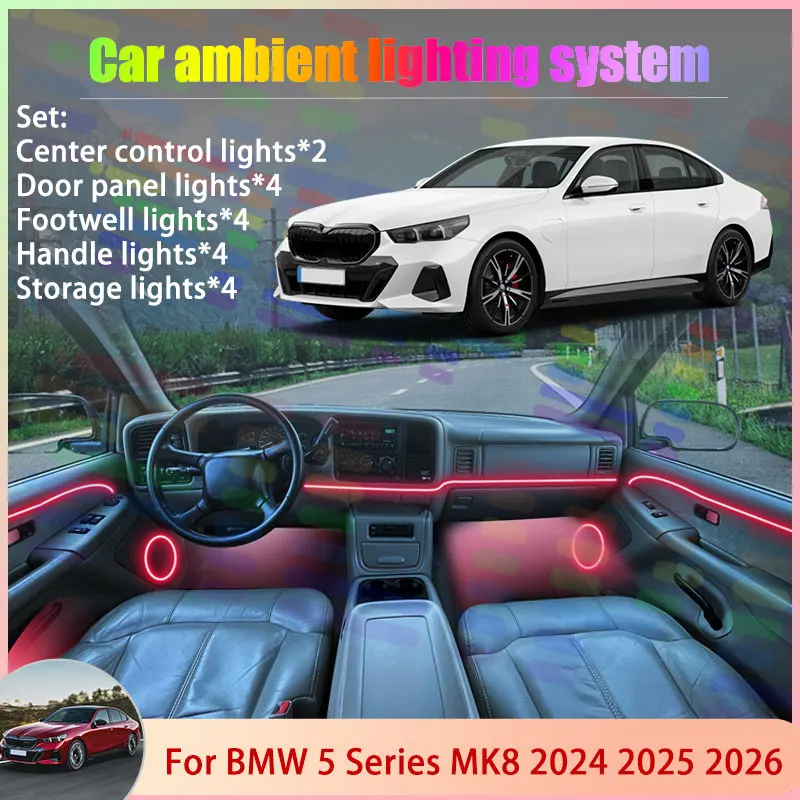 Для BMW 5 серии MK8 2024 2025 2026 G60 G61 G68 2/18 в 1, автомобильная атмосферная лампа, RGB абажур, ансамбль, стример, атмосферный набор 
Для BMW 5 серии MK8 2024 2025 2026 G60 G61 G68 2/18 в 1, автомобильная атмосферная лампа, RGB абажур, ансамбль, стример, атмосферный набор