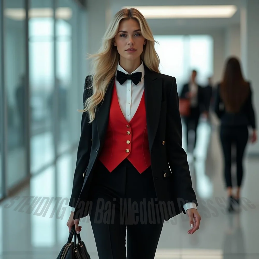 Women Suit Black Red Contrast 3 Piece Double Breasted Peak Lapel Blazer Set Formal Business Wedding Evening Party Commute Outfit
Women Suit Black Red Contrast 3 Piece Double Breasted Peak Lapel Blazer Set Formal Business Wedding Evening Party Commute Outfit
