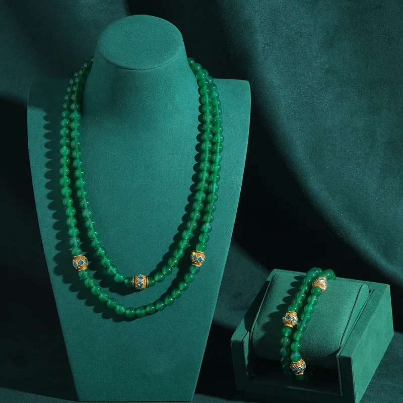 Retro Double Layered Emerald Agate Green Stone Colored Rhinestones Beaded Jewelry Set for Women Designer Antique Vintage New
Retro Double Layered Emerald Agate Green Stone Colored Rhinestones Beaded Jewelry Set for Women Designer Antique Vintage New
