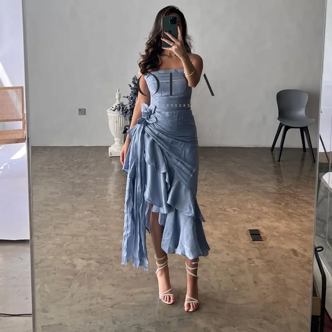 Mermaid Evening Dresses Dusty Blue Sleeveless Strapless Tea Length Pleated Flowers Prom Dresses Elegant Party Dresses
Mermaid Evening Dresses Dusty Blue Sleeveless Strapless Tea Length Pleated Flowers Prom Dresses Elegant Party Dresses