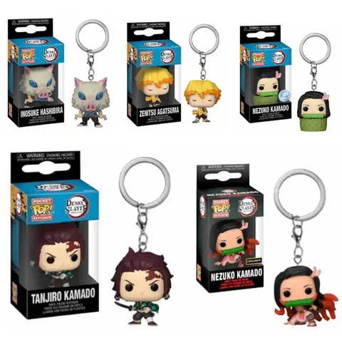 FUNKO POP Demon Slayer Nezuko Kamado Zenistu Agatsuma Tanjiro Inosuke Hashibira Pocket Pop Keychain Collection Model Doll Toy