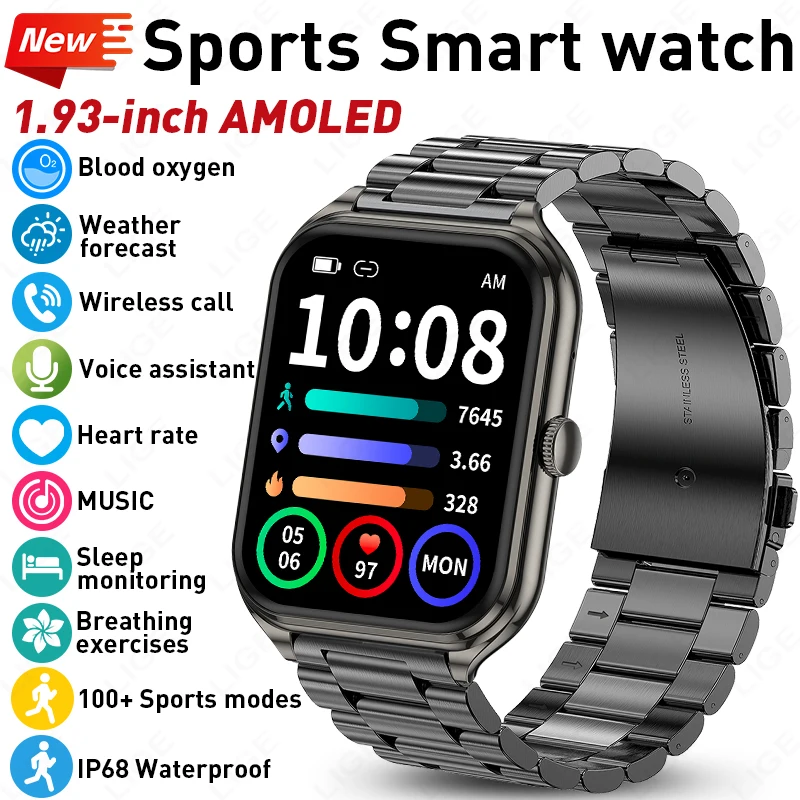 LIGE New 1.93 inch AMOLED Ultra-thin Sports Smartwatch Bluetooth Call Health Monitor Waterproof Men Smart Watch For Android ios
LIGE New 1.93 inch AMOLED Ultra-thin Sports Smartwatch Bluetooth Call Health Monitor Waterproof Men Smart Watch For Android ios