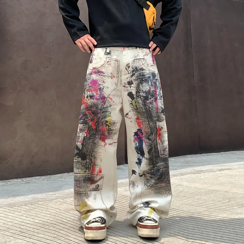 Edgy Men's Splatter Paint Jeans Black White Print Wide Leg Baggy Fit Distressed Streetwear Premium Denim Pants
Edgy Men's Splatter Paint Jeans Black White Print Wide Leg Baggy Fit Distressed Streetwear Premium Denim Pants
