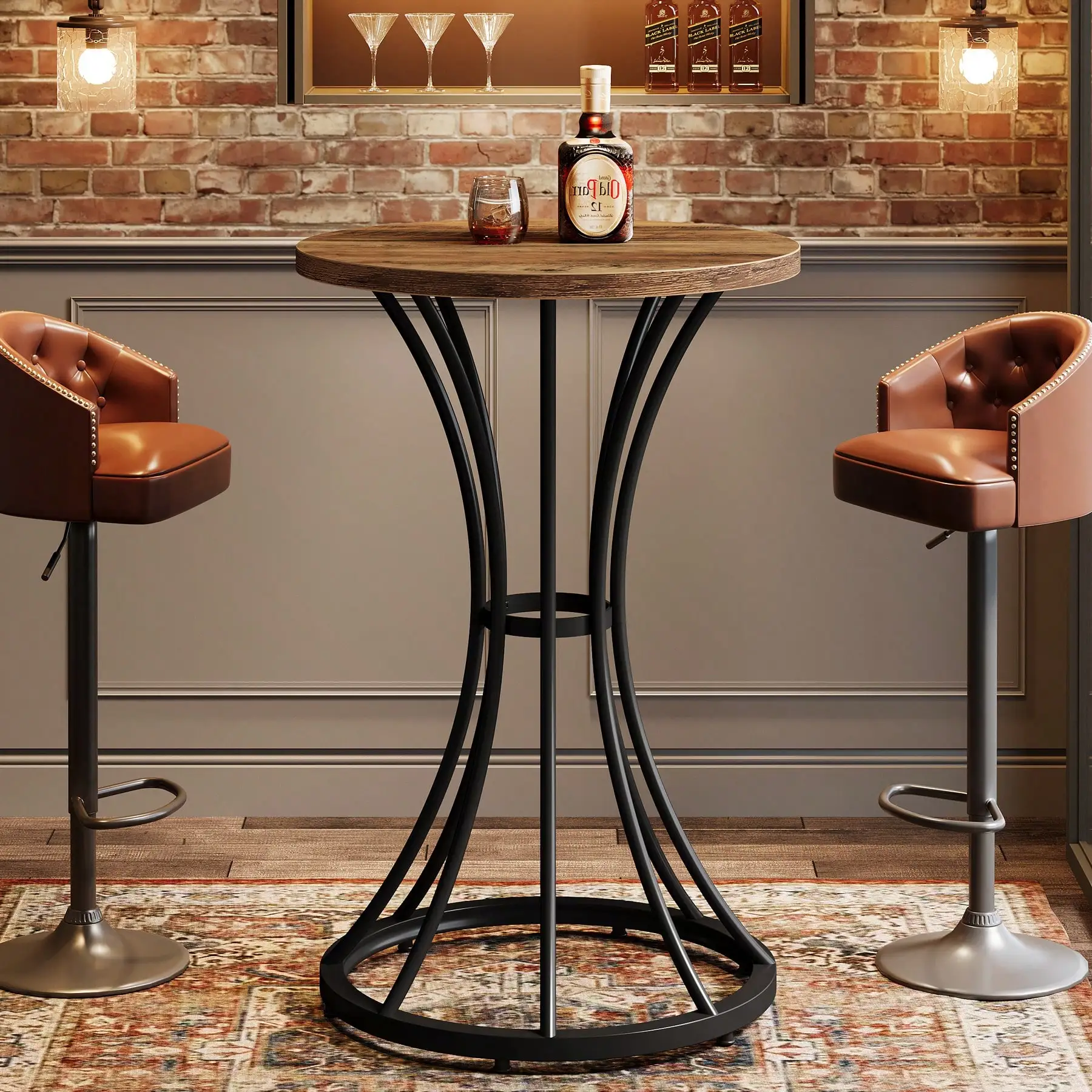Round Bar Table For 2, 37.4" H Cocktail Table With Curved Metal Base, Coffee Pub Stand For Small Spaces, Living Room, Kitchen, Or Party (Brown & Black)
Round Bar Table For 2, 37.4" H Cocktail Table With Curved Metal Base, Coffee Pub Stand For Small Spaces, Living Room, Kitchen, Or Party (Brown & Black)