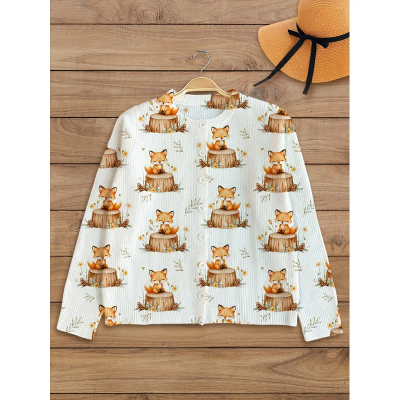 Forest Style Fox Stump Print Women's Sweater Cardigan Thickened Loose Round Neck Long Sleeve Button Autumn Winter Outdoor Leisur
Forest Style Fox Stump Print Women's Sweater Cardigan Thickened Loose Round Neck Long Sleeve Button Autumn Winter Outdoor Leisur