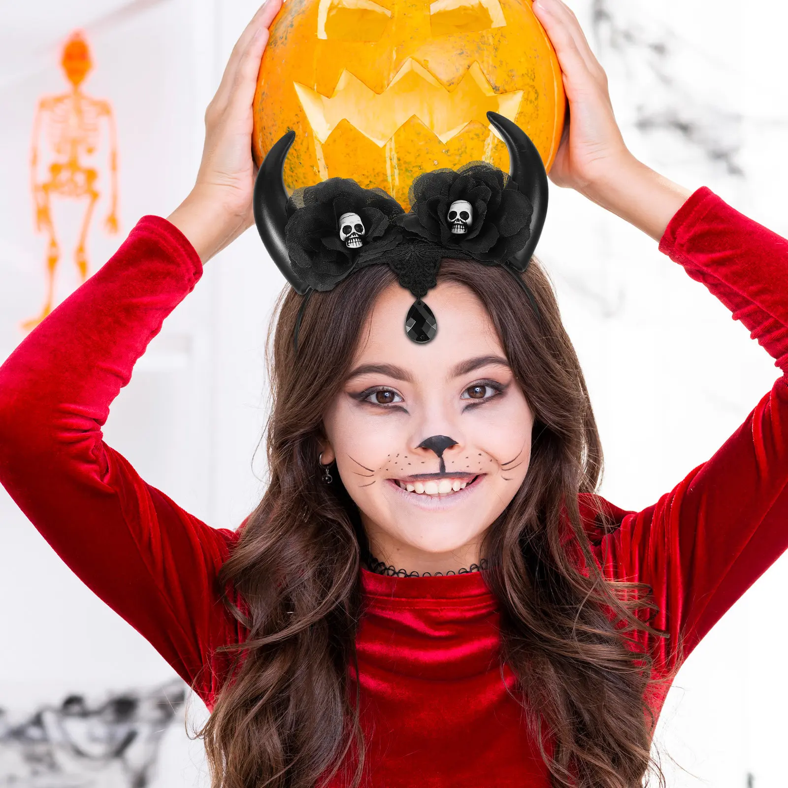 Halloween Skull Devil Horns Headband for Women Fancy Dress Cosplay Party Makeup Accessories Halloween Headband Adult
Halloween Skull Devil Horns Headband for Women Fancy Dress Cosplay Party Makeup Accessories Halloween Headband Adult