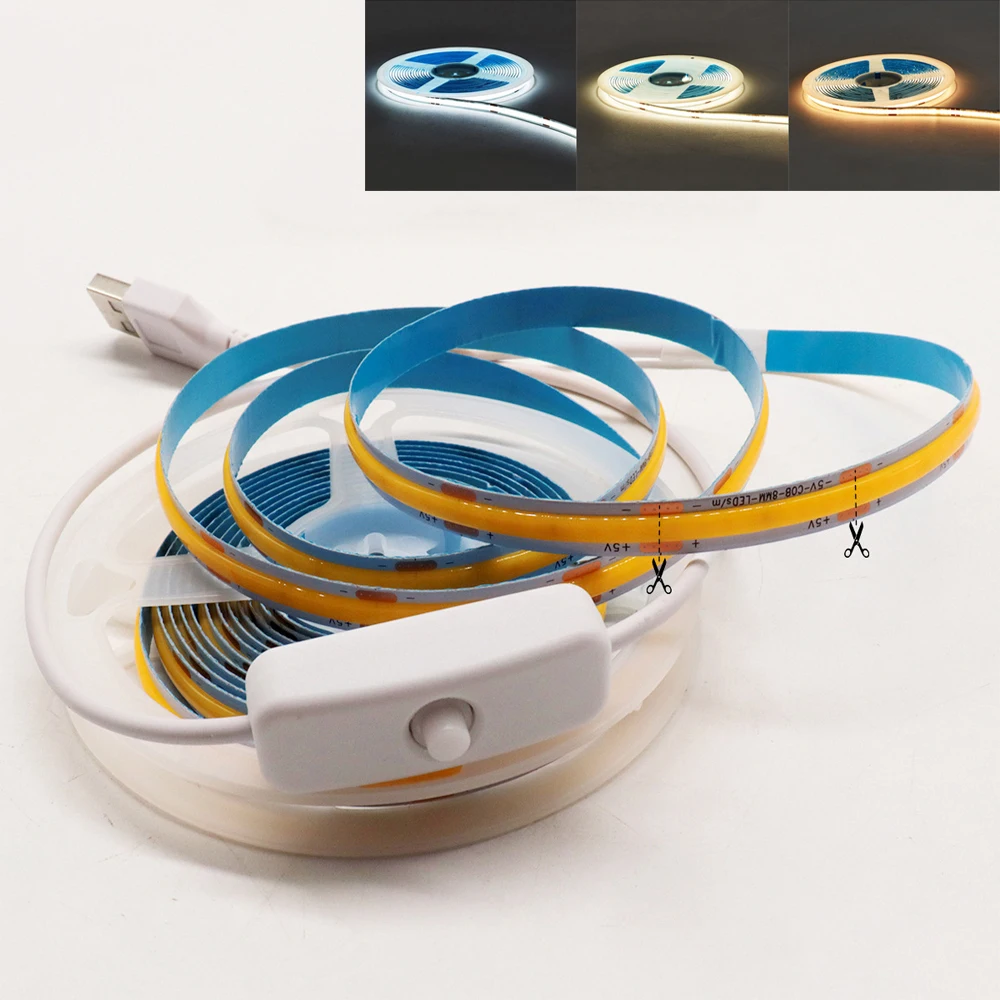 5V USB COB LED Strip Lights 320LEDs/M 3000K-6000K COB 5 V LED Strip Flexible Lamp Tape TV Backlight Kitchen Decor Home Room
5V USB COB LED Strip Lights 320LEDs/M 3000K-6000K COB 5 V LED Strip Flexible Lamp Tape TV Backlight Kitchen Decor Home Room