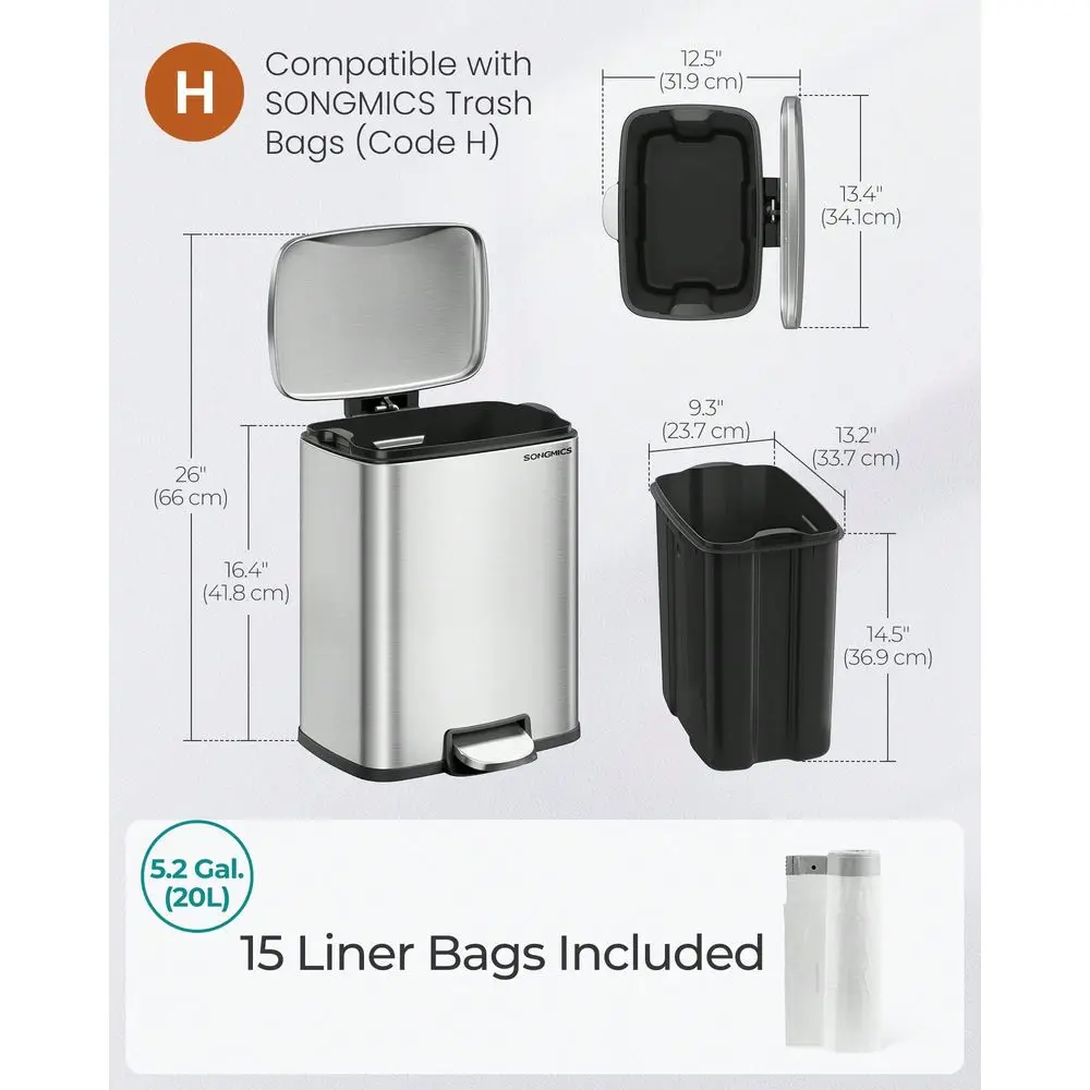 Trash Can, Garbage Can With Lid, 5.2Gallon 20L Step Trash Bin For Kitchen, Stainless Steel, Soft Close And Stays Open, Inner Bu
Trash Can, Garbage Can With Lid, 5.2Gallon 20L Step Trash Bin For Kitchen, Stainless Steel, Soft Close And Stays Open, Inner Bu