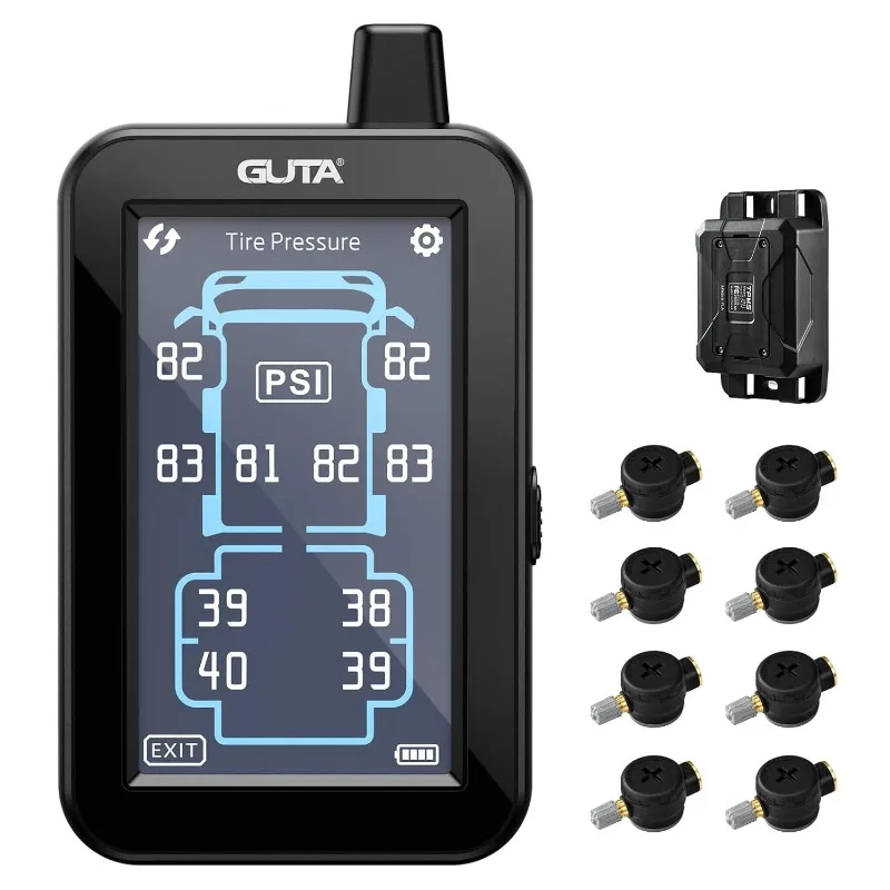 GUTA Tire Pressure Monitoring System, Trailer TPMS with Color Touchscreen Display & 8 Flow Thru Sensor, 6 Alert Modes
GUTA Tire Pressure Monitoring System, Trailer TPMS with Color Touchscreen Display & 8 Flow Thru Sensor, 6 Alert Modes