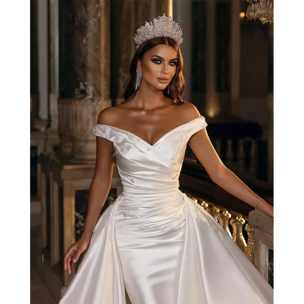Gorgeous Satin Bridal Dresses Pleated Women's Sexy Off Shoulder Mermaid Wedding Party Greeter Gowns Princess Prom Beach Formal
Gorgeous Satin Bridal Dresses Pleated Women's Sexy Off Shoulder Mermaid Wedding Party Greeter Gowns Princess Prom Beach Formal