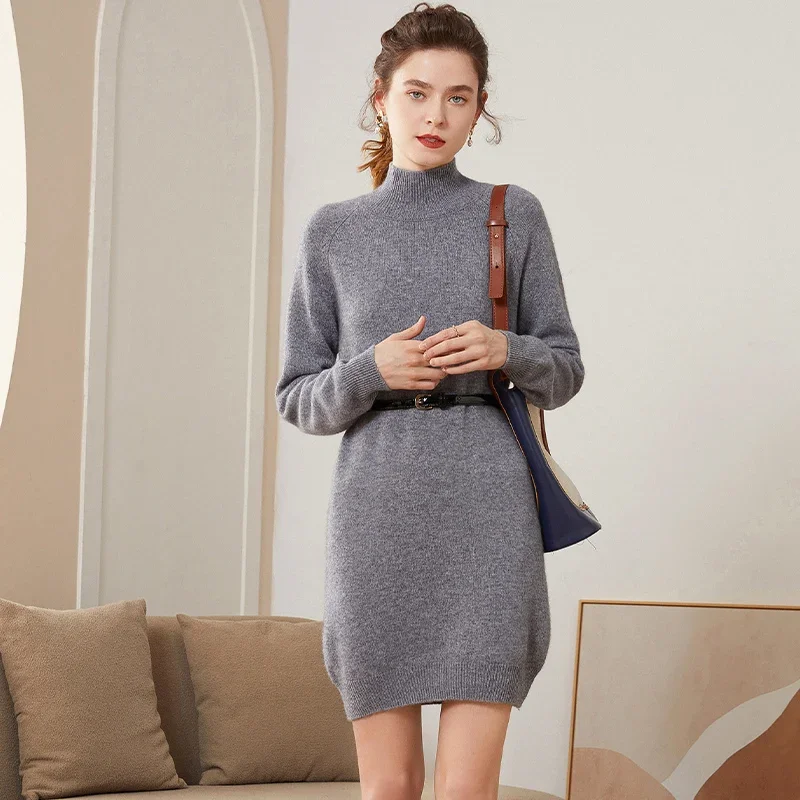 High-end Autumn Winter New 100% Cashmere Long Sweater Dress Women Knitted Dresses Female Fashion O-Neck Elastic 4Colors Pullover
High-end Autumn Winter New 100% Cashmere Long Sweater Dress Women Knitted Dresses Female Fashion O-Neck Elastic 4Colors Pullover