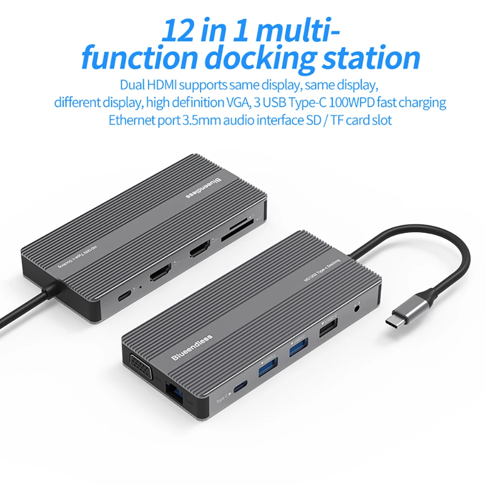 Blueendless HD1202 type c usb hub 12 in 1 usb3.0 port dual 4k hdtv pd 100W sd tf hub usb type c hub for Macbook
Blueendless HD1202 type c usb hub 12 in 1 usb3.0 port dual 4k hdtv pd 100W sd tf hub usb type c hub for Macbook