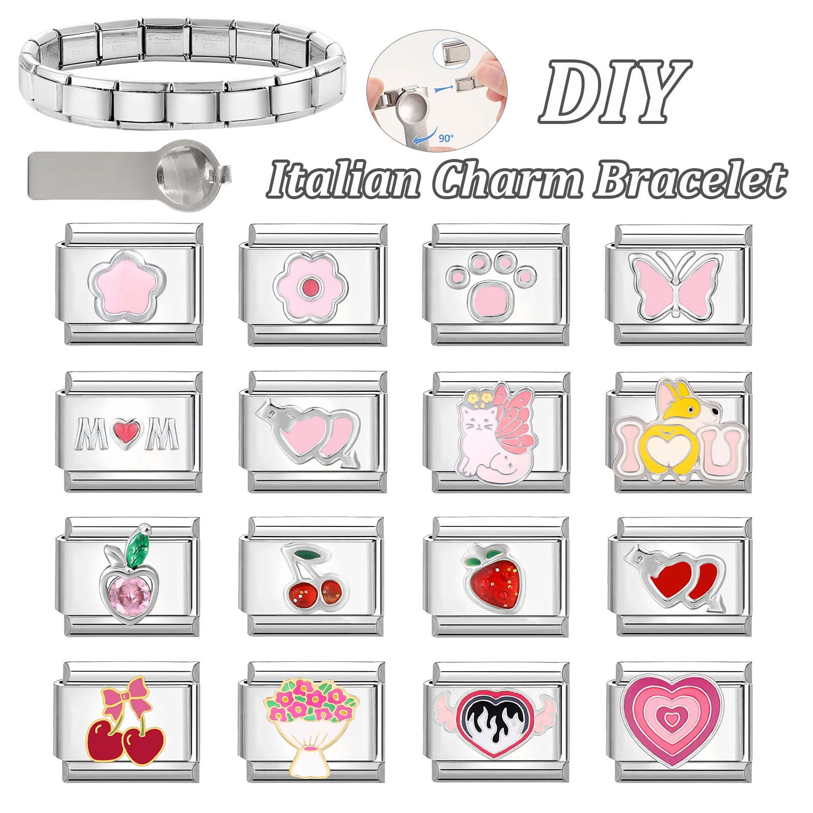 Red Cherry Strawberry Pink Heart Butterfly Cat Dog Lovely High Quality Charm Links Fit 9MM Stainless Steel Bracelet DIY Making
Red Cherry Strawberry Pink Heart Butterfly Cat Dog Lovely High Quality Charm Links Fit 9MM Stainless Steel Bracelet DIY Making