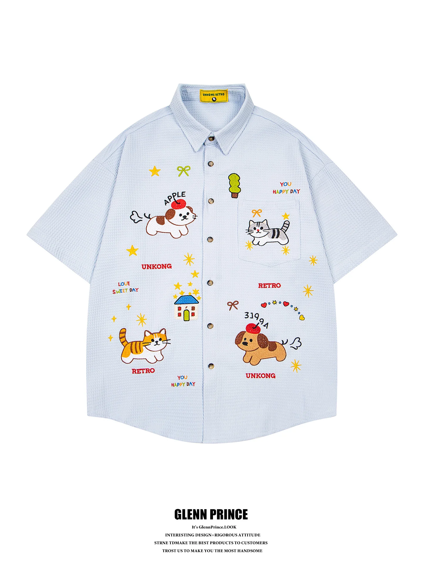 Loose Fit Short Sleeve Embroidered Shirt for Men Casual Youth Style Breathable Polyester Summer Fashion GPstudio Trendy Brand
Loose Fit Short Sleeve Embroidered Shirt for Men Casual Youth Style Breathable Polyester Summer Fashion GPstudio Trendy Brand