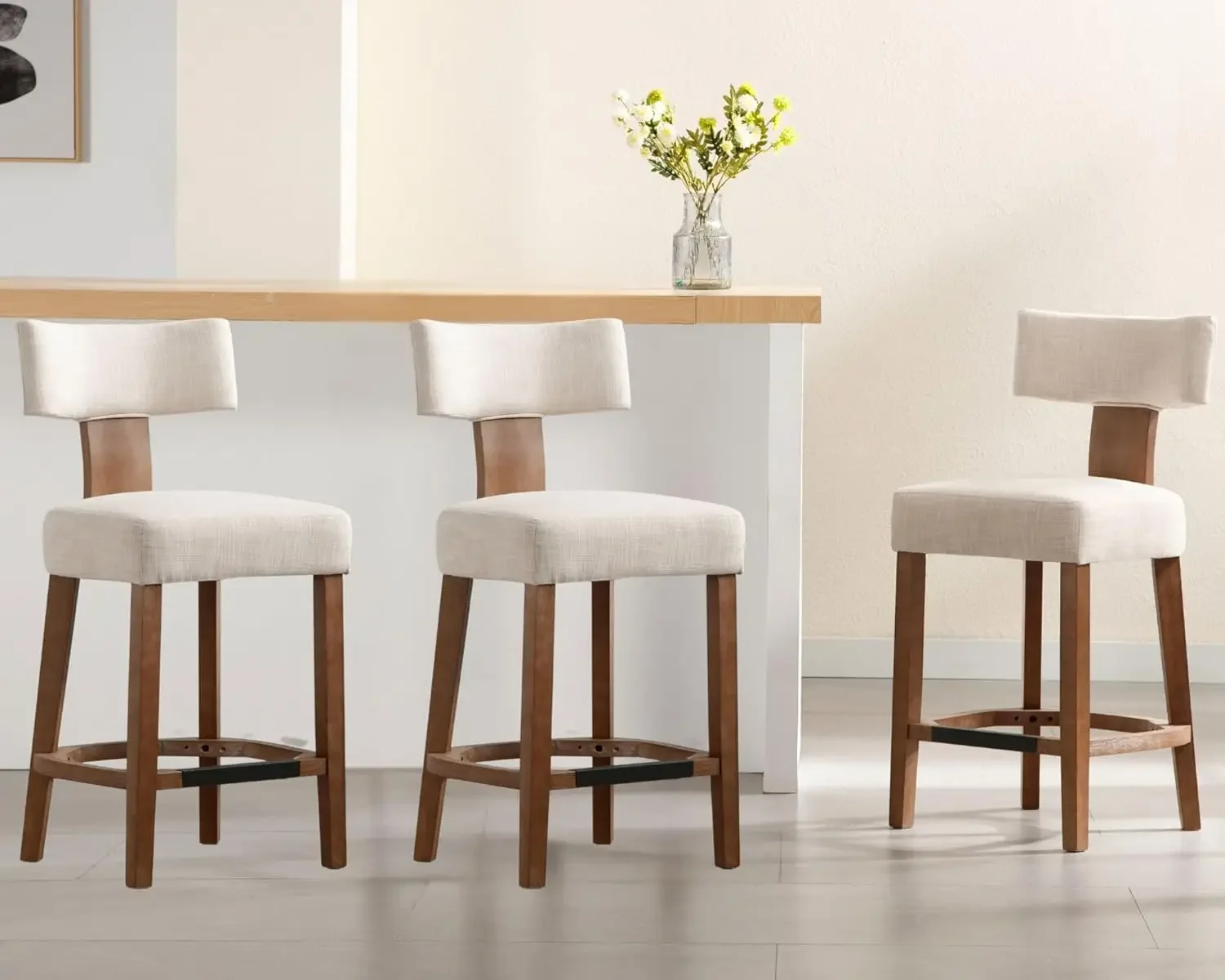 26’’ Farmhouse Bar Stools Set of 3, Linen Upholstered Counter Height Bar Stools with Back Modern Counter Stools Wood Barstools w
26’’ Farmhouse Bar Stools Set of 3, Linen Upholstered Counter Height Bar Stools with Back Modern Counter Stools Wood Barstools w